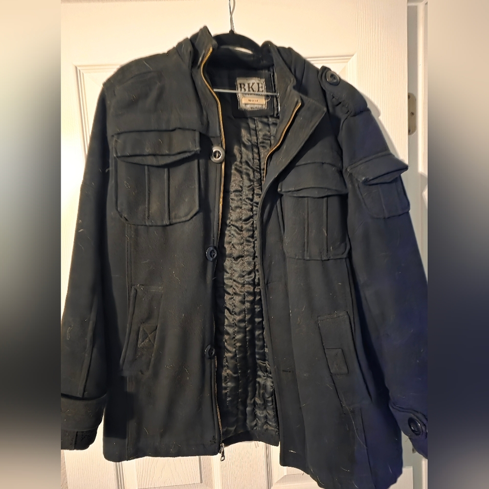 BKE men's black wool-blend military-style jacket